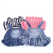 Deinim Dog Dress Coat Striped&Pocket Design Pet Puppy Jacket Spring/Autumn Clothing Apparel