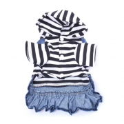 Deinim Dog Dress Coat Striped&Pocket Design Pet Puppy Jacket Spring/Autumn Clothing Apparel