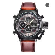 Brand Chronograph Business Watch For Men Fashion Leather Band Alarm Stopwatch Multi-function Movement Electronic Clock Black