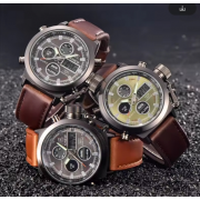 Brand Chronograph Business Watch For Men Fashion Leather Band Alarm Stopwatch Multi-function Movement Electronic Clock Black