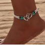 Summer Beach Boho Double Heart Anklets for Women Fashion Shell Starfish Ankle Bracelet on Leg Barefoot Handcraft Chain Jewelry