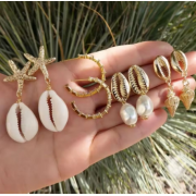 Bohemia Shell Starfish Dangle Earring set For Women Summer Beach Pearl Conch Drop Geometric Earring Girls Fashion Jewelry